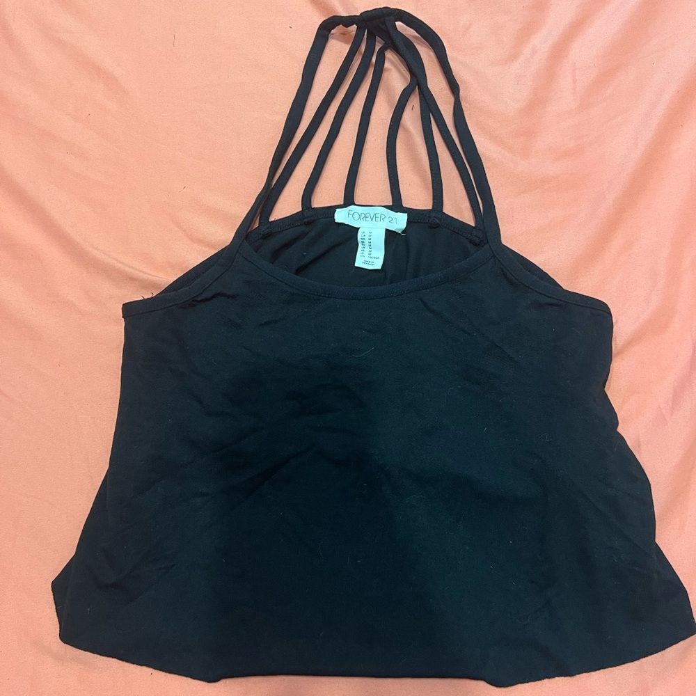 Black flowy crop top; open back